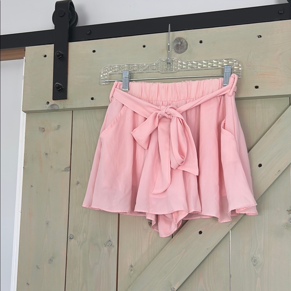 Pink Skorts with Tie Waist and Flowy Design